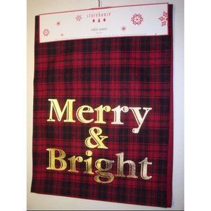 Storehouse Wool Blend Table Runner Red and Black Plaid Tartan Gold Foil